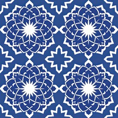 Blue and white geometric floral pattern