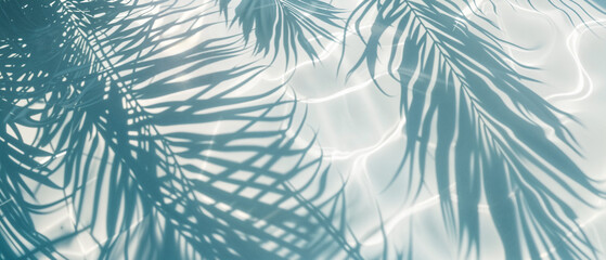 Palm Fronds Cast Shadows on Rippling Water Surface. Abstract Textured Background of Light and Shadow. Palm Leaves and Rippling Water.	
