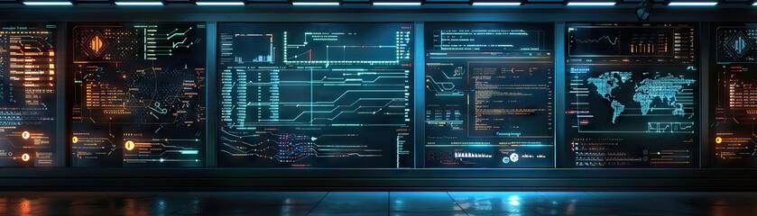 Blockchain Developer's Wall: Covered in blockchain technology diagrams, smart contract code snippets, and a board with blockchain project timelines.