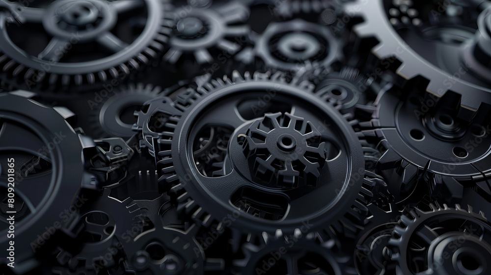 Poster a 3d illustration of gears set against a dark background, adding depth and dimension to the mechanic
