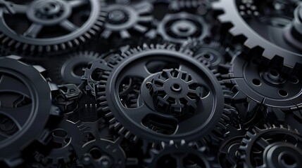 A 3D illustration of gears set against a dark background, adding depth and dimension to the mechanical theme.