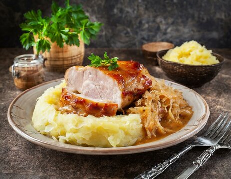  Kassler vom Schwein mit Sauerkraut und Kartoffelp&uuml;ree 