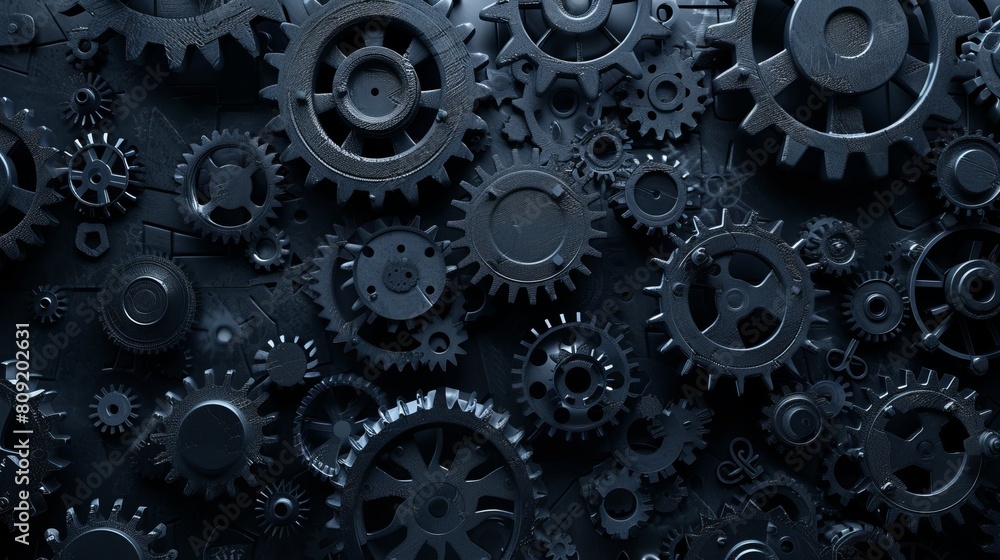 Poster a 3d illustration of gears set against a dark background, adding depth and dimension to the mechanic