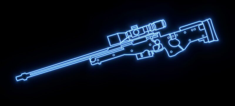Futuristic AWM Neon Blue Sniper Rifle Outline on Dark Background - Digital Art Representation