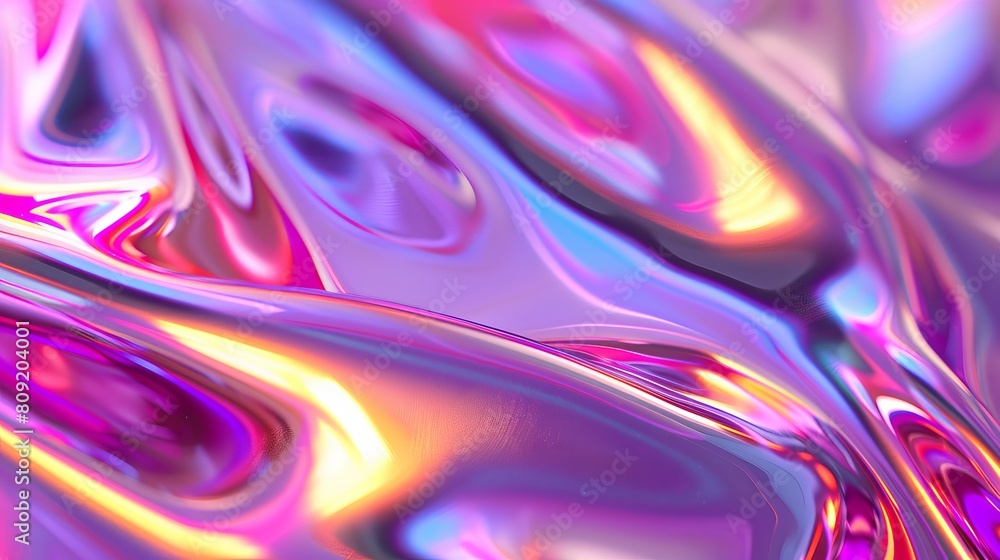 Poster a 3d-rendered abstract image showcasing a light emitter glass with a vibrant gradient wave texture, 