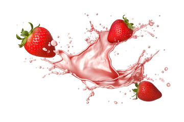 Milk or Yogurt Splash with Fresh Strawberries on transparent background,