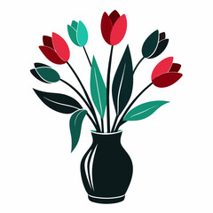 tulips in vase logo icons vector illustration