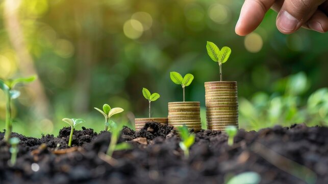 Growing Plant On Coins Money - Investment Concept