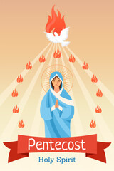 The descent of the Holy Spirit on the Virgin Mary and the Apostles at Pentecost. Vector illustration