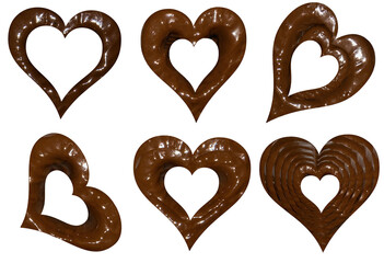 Collection of chocolate hearts on a white background
