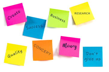 Business and success concept with sticky notes isolated on white.