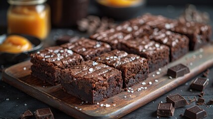 Salted caramel brownies bake indulgent salted caramel brownies with a fudgy chocolate base AI generated