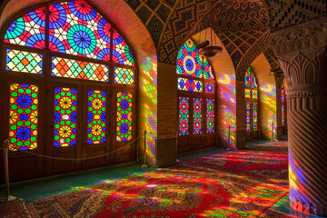 The Nasir al-Mulk Mosque also known as the Pink Mosque in Shiraz, Iran.