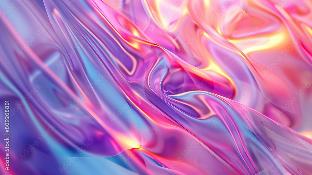 Poster a holographic neon background featuring colorful abstract waves in pastel shades, providing a vibran
