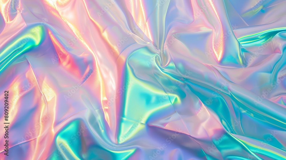 Poster a holographic surface in aqua menthe cyan emits a pastel neon glow with an iridescent abstract effec