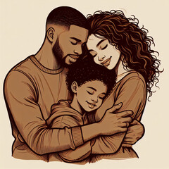 Obraz premium Sweet moments of married life, a happy Arab couple cuddling their sweet baby boy, their son, enjoying time together
