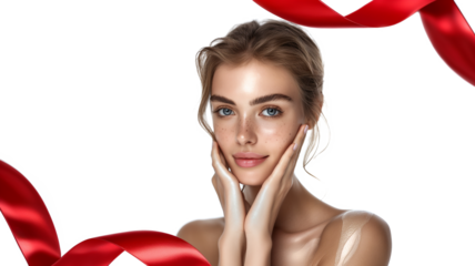 Beauty Photo of a Woman with Clean and Healthy Skin showing her face isolated on a transparent background