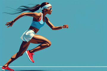 Obraz premium A woman in a tank top runs with determination, focus and hard work, and pushes herself to run faster.