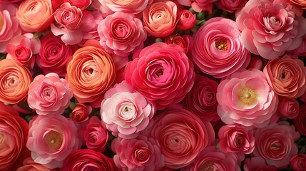 Naklejka premium A field of vibrant pink and red blooms dominates the center of this photograph