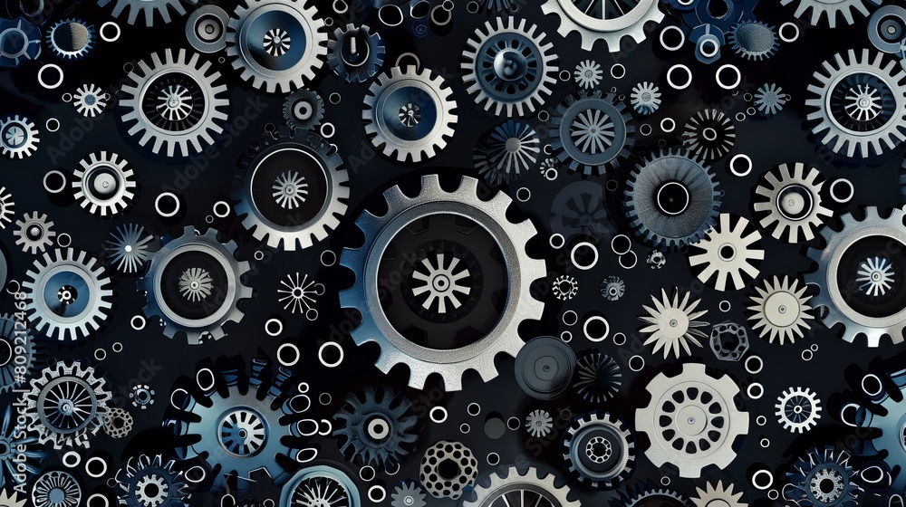 Poster a seamless repeat pattern of cogs, representing the interconnectedness and repetition of mechanical 