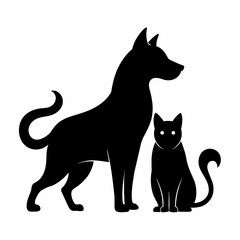 Dog and cat  vector silhouette an white background