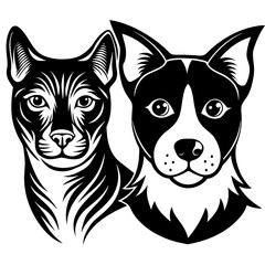 Dog and cat  vector silhouette an white background