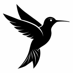 Humming bird flying black silhouette an white background  