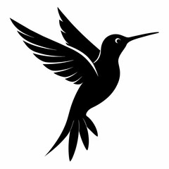 Humming bird flying black silhouette an white background  