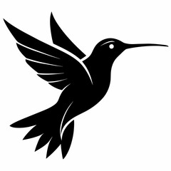 Humming bird flying black silhouette an white background  
