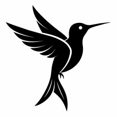 Humming bird flying black silhouette an white background  