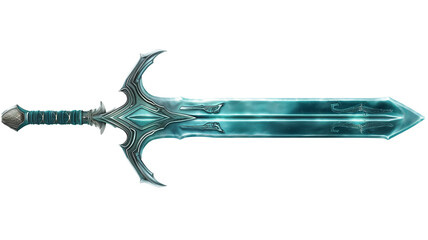 Blue Double-Bladed Sword for Fantasy Art and game design isolated on a transparent background