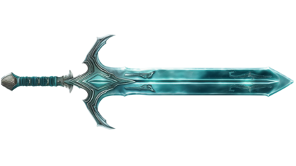 Blue Double-Bladed Sword for Fantasy Art and game design isolated on a transparent background