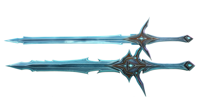 Blue Double-Bladed Sword for Fantasy Art and game design isolated on a transparent background
