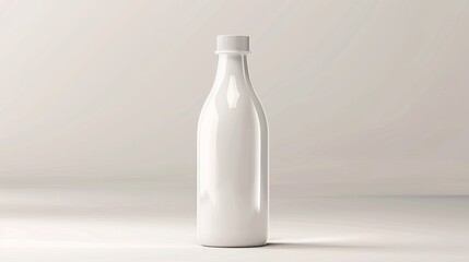 White glossy plastic bottle with screw cap for dairy products milk, drink yogurt, cream, dessert. Realistic packaging mockup template. Front view. Vector illustration