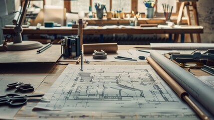 Close-up of a detailed architectural blueprint, emphasizing the precision and technical elements of engineering drafting