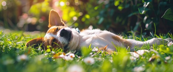 A Joyful Jack Russell Terrier Relaxes And Reclines On The Lush Green Grass Of A Garden, Embracing Moments Of Tranquility, Background