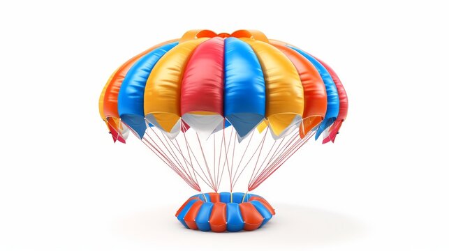 A three-dimensional illustration of a striped parachute, rendered with realistic textures and isolated on a white background