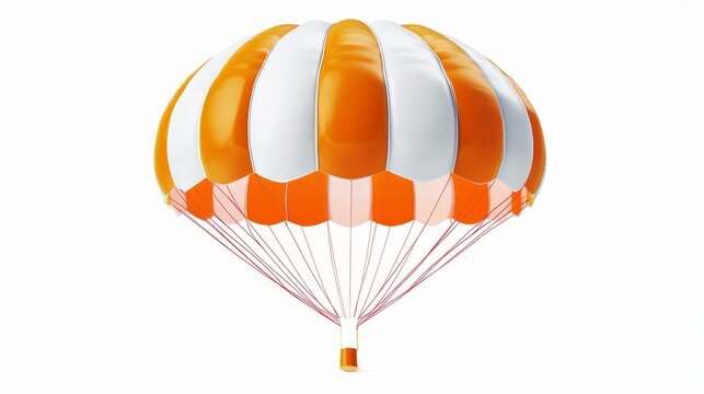 A three-dimensional illustration of a striped parachute, rendered with realistic textures and isolated on a white background
