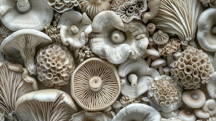   A photo of a cluster of mushrooms on top of several other piles of mushrooms - Powered by Adobe