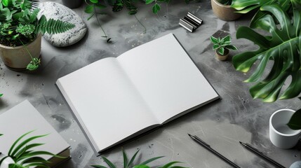 Mockup of White Notebook on Luxury Desk with Cement Background