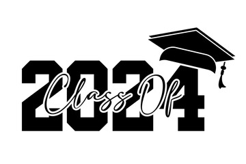 Hand drawn text illustration for class of 2024 graduation class of 2024 badge vector.