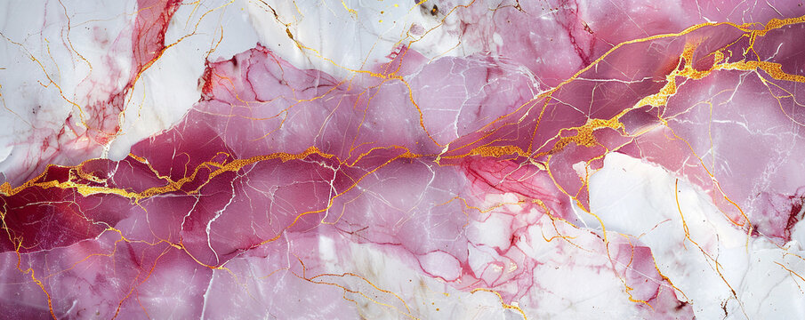 Rich magenta  frost white marble design featuring golden veining for an elegant sophisticated stone look