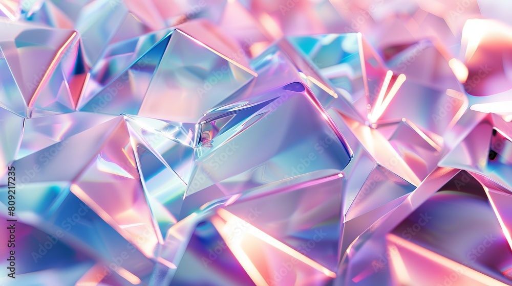 Aufkleber an abstract geometric crystal background with an iridescent texture, resembling liquid. presented in