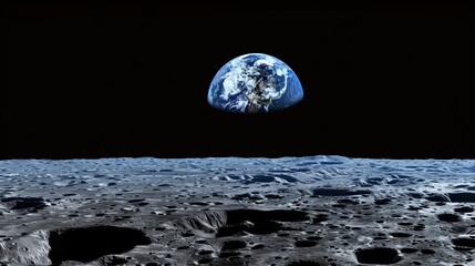 A breathtaking view of Earth, vividly seen from the moon's surface, highlighting the vastness and beauty of space.