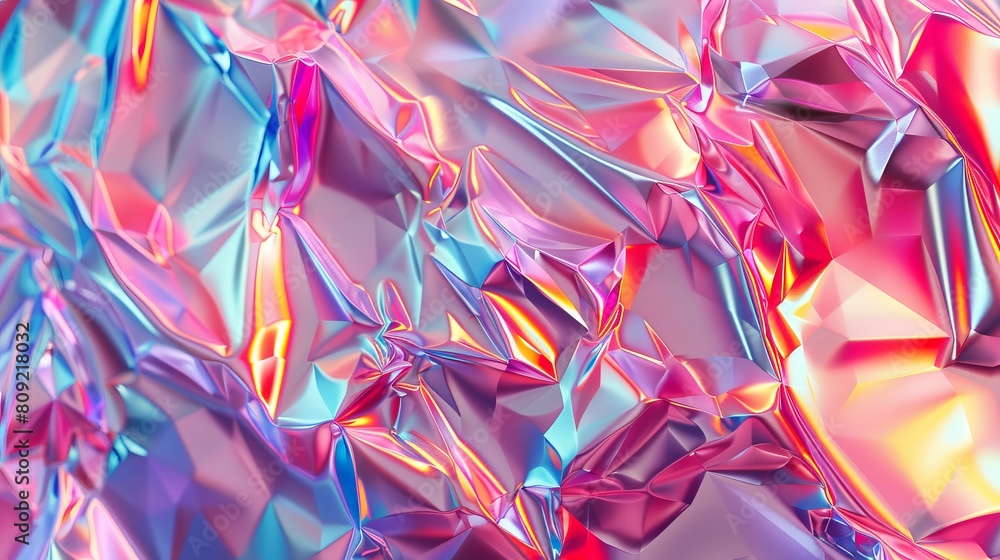 Aufkleber an abstract geometric crystal background with an iridescent texture, resembling liquid. presented in