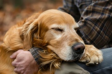  a dog resting its head on its owner's lap, showcasing loyalty.