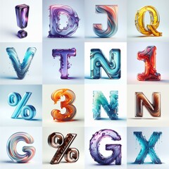 glass 3D Lettering Typeface. AI generated illustration
