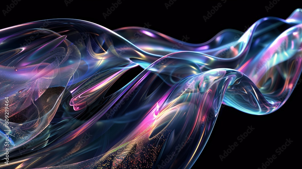 Poster an ethereal abstract design showcasing iridescent colors refracting through a 3d glass texture again