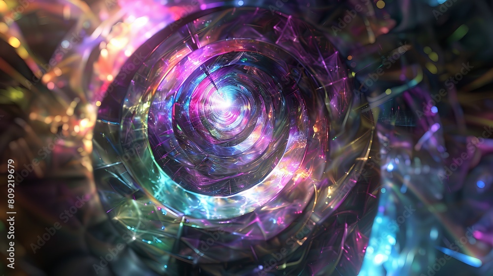 Poster an ethereal abstract design showcasing iridescent colors refracting through a 3d glass texture again