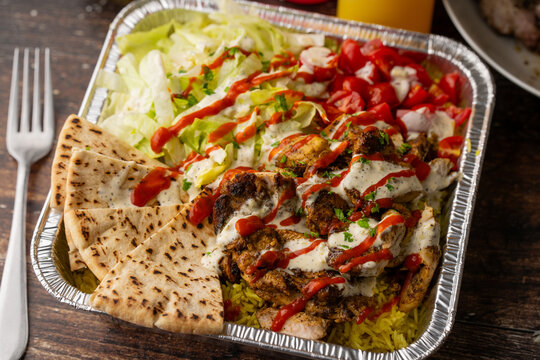 famous ameican halal food, chicken over rice